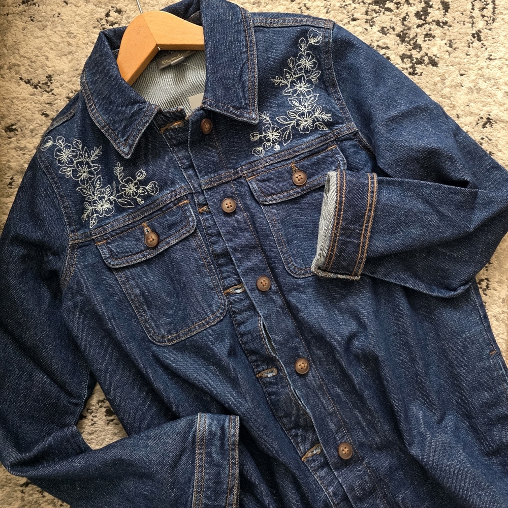 Denim Embroidered Shacket Western Cottage Core Womens M Petite Style & Co NWT - Picture 2 of 7